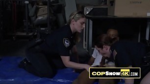 Arrested black criminal is banging two big booty MILF officers&excl;